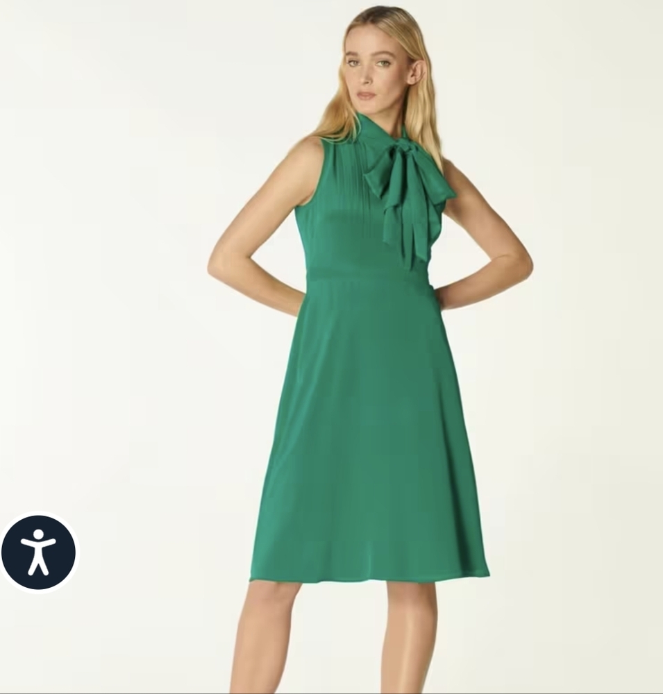 L.K. Bennett Elegant Green Silk Bow Neck Sleeveless Dress Classic Office 6 Midi